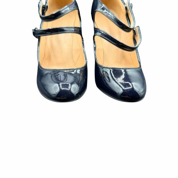 J.Crew Mona Navy Patent Leather Double-Strap Mary Jane Heels Sz 8 - Picture 2 of 12